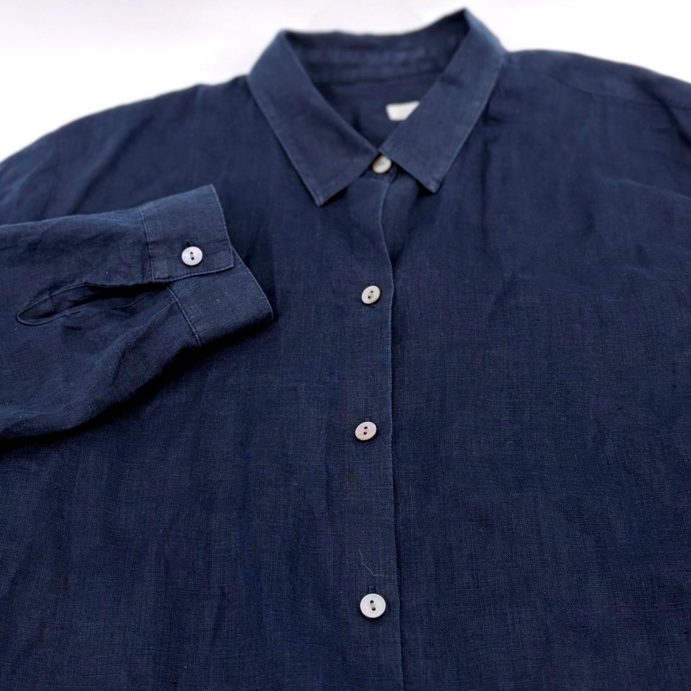 J.Jill Love Linen Essential Shirt Navy Blue Long Sleeve Button Down Women Large
